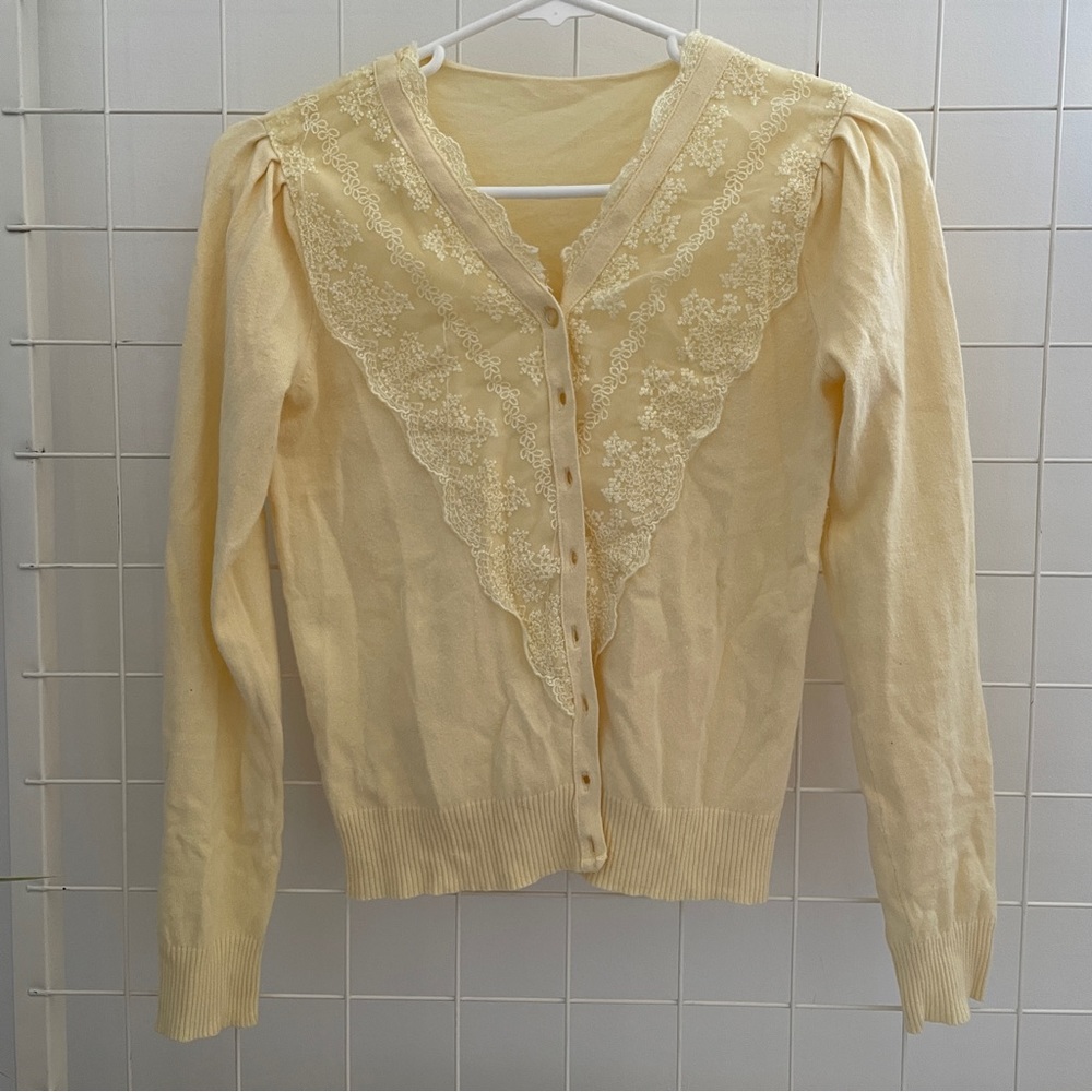 Vintage yellow lace button up cardigan